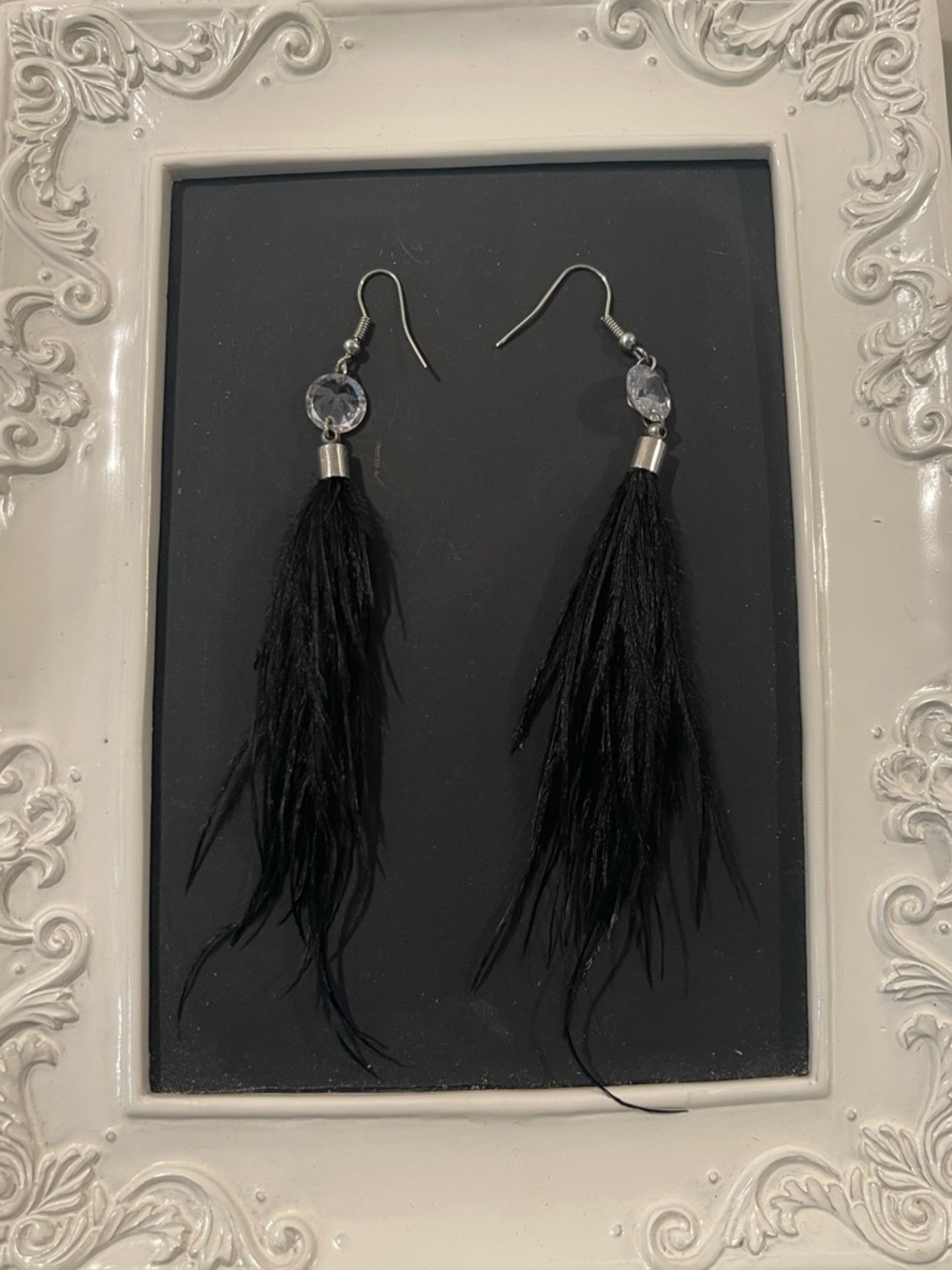 Feather Drop Earrings - Black